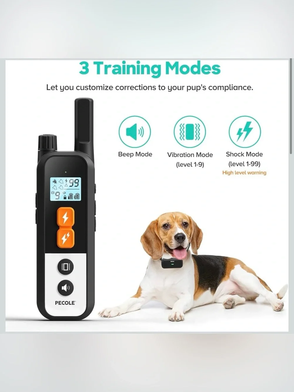 PECOLE Dog Training Collar Rechargeable Waterproof Remote 1600ft
